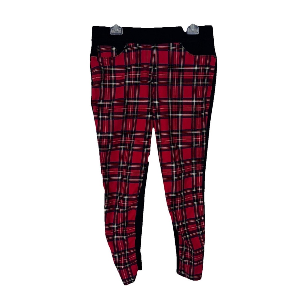 Nygard Luxe Slims Red Black Plaid Jeggings Pants Size Large (Actual 33x26)